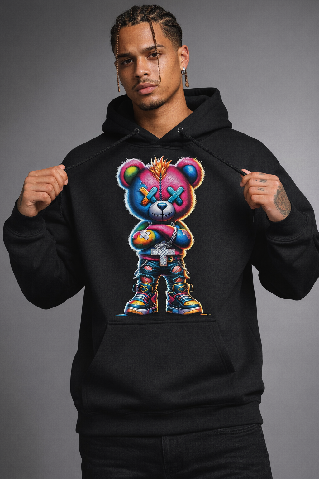 Bear with Swag Hoodie - Vibrant Street Art Character Design