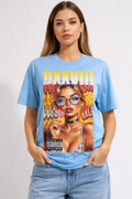 Pop Art Graphic Oversized Tee - Sky Blue